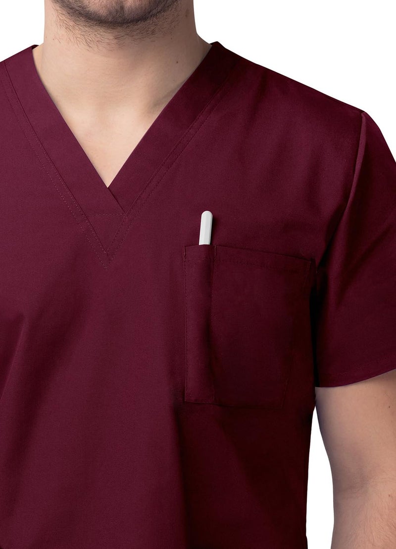 Sivvan Durable Unisex Scrubs Set - Classic V-Neck Scrub Top & Drawstring Scrub Pants For Men & Women, 5 Pockets - S8400 - Burgundy - M - Image 4